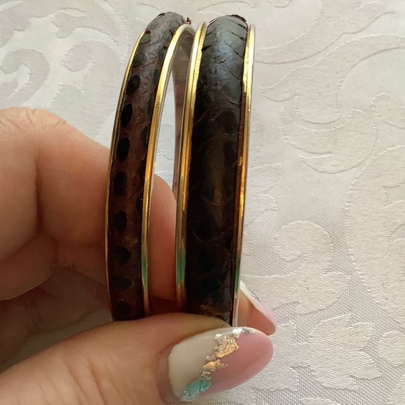 Vintage Firenze Italy Giraffe Reptile Gold Bangles - Picture 5 of 6